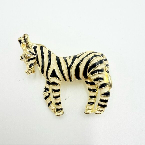 Vintage Enamel Striped Zebra Figural Costume Brooch - Picture 5 of 6